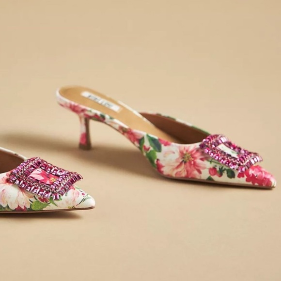 New Bibi Lou x Anthropologie Aoi 8 9 10 Floral Leather Rhinestone Crystal Mule - Picture 2 of 5